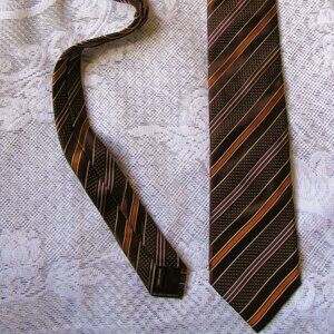 CANALI Tie 3.5" x 59" Brown Orange Textured Diagonal Stripe 100% Silk,